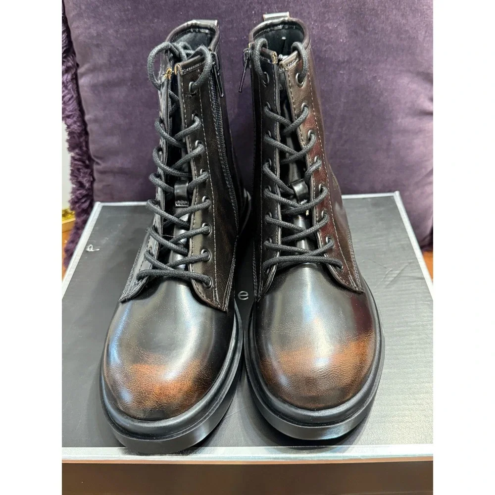 Madden Girl Palooma Black Brown Burnished Combat Boots Womens 8M Whimsygoth - Picture 2 of 9